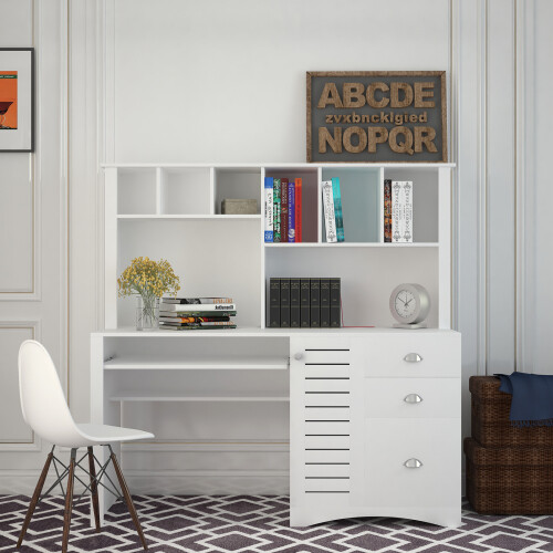 White home office computer - home,